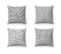 KIZIFI Set of 4 Outdoor Cushion Covers 40x40 cm White Curves Linen Cushion Covers Gray Double Sided Print Throw Pillow Case 16x16 inch Decorative Pillow Cover for Sofa Couch Bed Home Garden Patio