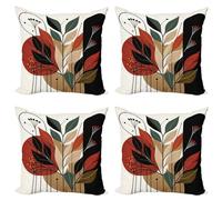 KIZIFI Waterproof Cushion Covers 40x40 cm Set of 4 Black Red Square Linen Pillowcases Double Sided Printed 16x16 inch Green Brown Outdoor Throw Pillow Case Cushion Cover for Sofa Bed Outdoor