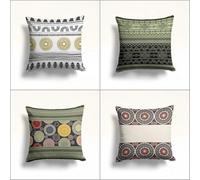 KIZIFI Waterproof Cushion Covers 40x40 cm Set of 4 Black Stripes Square Linen Pillowcases Double Sided Printed 16x16 inch Green Red Outdoor Throw Pillow Case Cushion Cover for Sofa Bed Outdoor