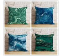 KIZIFI Waterproof Cushion Covers 40x40 cm Set of 4 Green Marble Square Linen Pillowcases Double Sided Printed 16x16 inch Blue Waves Outdoor Throw Pillow Case Cushion Cover for Sofa Bed Outdoor