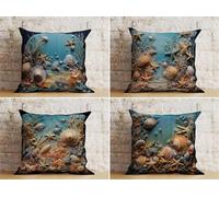 KIZIFI Waterproof Cushion Covers 40x40 cm Set of 4 Starfish Square Linen Pillowcases Double Sided Printed 16x16 inch Green Black Outdoor Throw Pillow Case Cushion Cover for Sofa Bed Outdoor