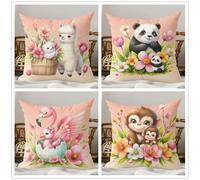 KIZIFI Waterproof Cushion Covers 55x55 cm Set of 4 Animal Panda Square Linen Pillowcases Double Sided Printed 22x22 inch Cartoon Outdoor Throw Pillow Case Cushion Cover for Sofa Bed Outdoor