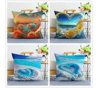 KIZIFI Waterproof Cushion Covers 55x55 cm Set of 4 Beach Flowers Square Linen Pillowcases Double Sided Printed 22x22 inch Orange Blue Outdoor Throw Pillow Case Cushion Cover for Sofa Bed Outdoor