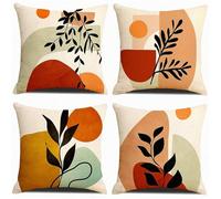 KIZIFI Waterproof Cushion Covers 55x55 cm Set of 4 Black Leaves Square Linen Pillowcases Double Sided Printed 22x22 inch Green Brown Outdoor Throw Pillow Case Cushion Cover for Sofa Bed Outdoor