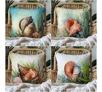 KIZIFI Waterproof Cushion Covers 55x55 cm Set of 4 Conch Shell Square Linen Pillowcases Double Sided Printed 22x22 inch Brown Green Outdoor Throw Pillow Case Cushion Cover for Sofa Bed Outdoor