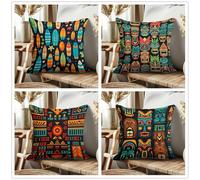 KIZIFI Waterproof Cushion Covers 55x55 cm Set of 4 Ethnic Style Square Linen Pillowcases Double Sided Printed 22x22 inch Yellow Brown Outdoor Throw Pillow Case Cushion Cover for Sofa Bed Outdoor