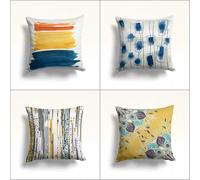 KIZIFI Waterproof Cushion Covers 55x55 cm Set of 4 Gray Stripes Square Linen Pillowcases Double Sided Printed 22x22 inch Yellow Blue Outdoor Throw Pillow Case Cushion Cover for Sofa Bed Outdoor