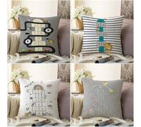 KIZIFI Waterproof Cushion Covers 55x55 cm Set of 4 Gray Stripes Square Linen Pillowcases Double Sided Printed 22x22 inch Black Green Outdoor Throw Pillow Case Cushion Cover for Sofa Bed Outdoor