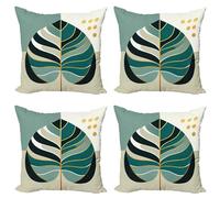 KIZIFI Waterproof Cushion Covers 55x55 cm Set of 4 Green Leaves Square Linen Pillowcases Double Sided Printed 22x22 inch Black White Outdoor Throw Pillow Case Cushion Cover for Sofa Bed Outdoor
