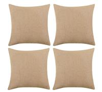 KIZIFI Waterproof Cushion Covers 55x55 cm Set of 4 Light Yellow Square Linen Pillowcases Double Sided Printed 22x22 inch Plain Outdoor Throw Pillow Case Cushion Cover for Sofa Bed Outdoor