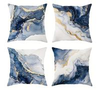 KIZIFI Waterproof Cushion Covers 55x55 cm Set of 4 Marble Square Linen Pillowcases Double Sided Printed 22x22 inch Blue Brown Outdoor Throw Pillow Case Cushion Cover for Sofa Bed Outdoor
