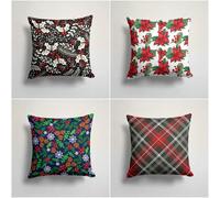 KIZIFI Waterproof Cushion Covers 55x55 cm Set of 4 Red Plaid Square Linen Pillowcases Double Sided Printed 22x22 inch Black Green Outdoor Throw Pillow Case Cushion Cover for Sofa Bed Outdoor