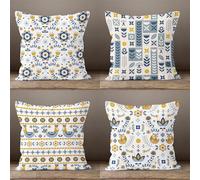 KIZIFI Waterproof Cushion Covers 55x55 cm Set of 4 Simple Flowers Square Linen Pillowcases Double Sided Printed 22x22 inch Blue Yellow Outdoor Throw Pillow Case Cushion Cover for Sofa Bed Outdoor
