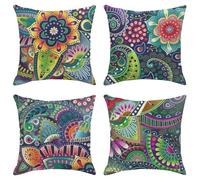 KIZIFI Waterproof Cushion Covers 55x55 cm Set of 4 Yellow Green Square Linen Pillowcases Double Sided Printed 22x22 inch Pink Purple Outdoor Throw Pillow Case Cushion Cover for Sofa Bed Outdoor
