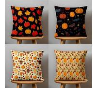 KIZIFI Waterproof Cushion Covers 70x70 cm Set of 4 Autumn Square Linen Pillowcases Double Sided Printed 28x28 inch Pumpkin Outdoor Throw Pillow Case Cushion Cover for Sofa Bed Outdoor