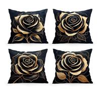 KIZIFI Waterproof Cushion Covers 70x70 cm Set of 4 Brown Flowers Square Linen Pillowcases Double Sided Printed 28x28 inch Black Outdoor Throw Pillow Case Cushion Cover for Sofa Bed Outdoor
