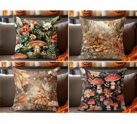 KIZIFI Waterproof Cushion Covers 70x70 cm Set of 4 Flowers Square Linen Pillowcases Double Sided Printed 28x28 inch Mushrooms Outdoor Throw Pillow Case Cushion Cover for Sofa Bed Outdoor
