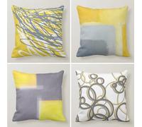 KIZIFI Waterproof Cushion Covers 70x70 cm Set of 4 Gray Lines Square Linen Pillowcases Double Sided Printed 28x28 inch Yellow White Outdoor Throw Pillow Case Cushion Cover for Sofa Bed Outdoor