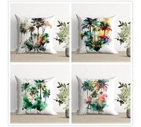 KIZIFI Waterproof Cushion Covers 70x70 cm Set of 4 Palm Trees Square Linen Pillowcases Double Sided Printed 28x28 inch Watercolor Outdoor Throw Pillow Case Cushion Cover for Sofa Bed Outdoor