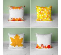 KIZIFI Waterproof Cushion Covers 70x70 cm Set of 4 Yellow Maple Leaf Square Linen Pillowcases Double Sided Printed 28x28 inch Orange White Outdoor Throw Pillow Case Cushion Cover for Sofa Bed Outdoor