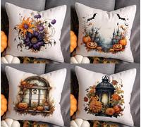 KIZIFI Yellow Flowers Outdoor Cushion Covers 60x60 cm Set of 4 Waterproof Throw Pillow Covers Purple Brown Linen Cushion Covers Patio Garden Pillowcases for Bench Sofa Indoor Decoration