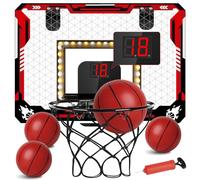 KIZJORYA Basketball Hoop Indoor, Light Up Mini Basketball Hoop for Kid with Electronic Scoreboard & 4 Balls, Foldable Door Sports Fan Backboard Toy Room Game, Gift for Teens Boy Girl Adults Ages 3+