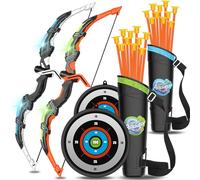 KIZJORYA Bow and Arrow for Kids, LED Light Up Archery Toy Set, Indoor & Outdoor Sport for Toddler with 20 Suction Cup Arrows Hanging Target 2 Quivers 2 Bows, Gift for Boys Girls Ages 4-6 8-12(2-Pack)