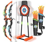 KIZJORYA Kids Bow and Arrow Set, Unique Light Up Archery Set with Automatic Moving Target, Sports & Outdoor Play Toy with 20 Suction Cup Arrows 2 Quivers 2 Bows, Gift for Boy Girl Toddler 3-12(2-Pack)