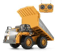 KIZJORYA Remote Control Dump Truck, RC Construction Vehicle for Kids with 9 Channel Metal Bed Light Sound & Rechargeable Battery, Electric Transport Garbage Truck Toy for Toddlers Boys Girls Age 3+