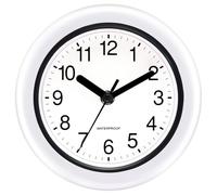 KIZLOC 17cm Sealed Indoor Outdoor Clocks Waterproof, Hanging or Standing Silent Battery Operated Quartz Wall Clock for Garden, Bathroom, Shower, Home (White)