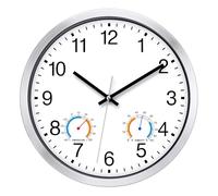 KIZLOC 30cm Outdoor Garden Clocks Waterproof with Thermometer and Hygrometer, Silent Non-Ticking Battery Operated Quartz Metal Wall Clock for Outside, Home (White)