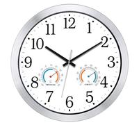 KIZLOC 40cm Outdoor Garden Clocks Waterproof with Thermometer and Hygrometer, Silent Non-Ticking Battery Operated Quartz Metal Wall Clock for Outside, Home (White)
