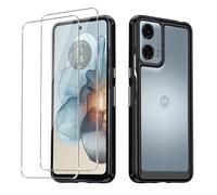 KIZOACSH Clear Case for Motorola Moto E14/Moto G24/Moto G04, [Anti-Yellowing] Soft TPU + Hard Acrylic Hybrid Cover Ultra Crystal [Shock Absorption] Rugged Protective Tough Shell with 2 Tempered Glass