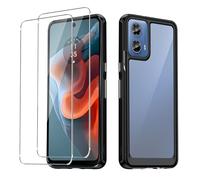 KIZOACSH Clear Case for Motorola Moto G34 5G, [Anti-Yellowing] Soft TPU + Hard Acrylic Hybrid Cover Crystal [Shock Absorption] Rugged Protective Tough Shell with 2 Tempered Glass Screen Protector