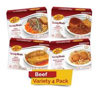 KJ Poultry Kosher Ready Meals - Beef Variety (4 Pack) Prepared Entree Fully Cooked, Shelf Stable Microwave Dinner Travel, Military, Camping, Emergency Survival Protein Food Supply Kit