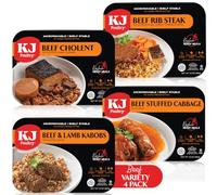 KJ Poultry Kosher Ready Meals - Beef Variety (4 Pack) Prepared Entree Fully Cooked, Shelf Stable Microwave Dinner Travel, Military, Camping, Emergency Survival Protein Food Supply Kit