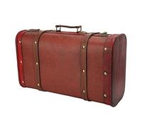 KJAOYU Decorative Vintage Suitcase Boxes with Hinged Lids,Retro Wooden Gift Box Hinge Decorative Faux Leather Suitcase Treasure Storage Chest for Home Office