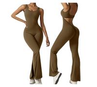 KJBDQQH Cutout Back Yoga Bodysuit Women'S Long Sleeve Bodysuit Slim Sexy Halter Top Casual Yoga Sports Overalls Plus Size One Pieces Full Length Elegant Jumpsuit(Coffee,S)