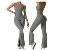 KJBDQQH Cutout Back Yoga Bodysuit Women'S Long Sleeve Bodysuit Slim Sexy Halter Top Casual Yoga Sports Overalls Plus Size One Pieces Full Length Elegant Jumpsuit(Grey,S)