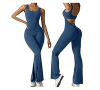 KJBDQQH Cutout Back Yoga Bodysuit Women'S Long Sleeve Bodysuit Slim Sexy Halter Top Casual Yoga Sports Overalls Plus Size One Pieces Full Length Elegant Jumpsuit(BLUE,XL)