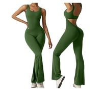KJBDQQH Cutout Back Yoga Bodysuit Women'S Long Sleeve Bodysuit Slim Sexy Halter Top Casual Yoga Sports Overalls Plus Size One Pieces Full Length Elegant Jumpsuit(Green,S)