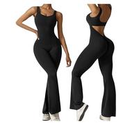 KJBDQQH Cutout Back Yoga Bodysuit Women'S Long Sleeve Bodysuit Slim Sexy Halter Top Casual Yoga Sports Overalls Plus Size One Pieces Full Length Elegant Jumpsuit(Black,S)