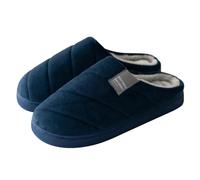 KJBDQQH Fabric Home Slippers Men's Shoes Casual Warm Plush Lining Slip On Striped Platform Slides Unisex Comfortable indoor Slippers for living room(Navy blue,46-47)