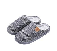KJBDQQH Fabric Home Slippers Slipper Male Men Winter Warm Plus Large Size Fuzzy Fur Contton Plush Non Slip Plaid Indoor Lazy Home House Shoe Flat for living room(Light gray,42-43)