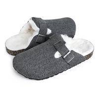 KJBDQQH Mens Slippers Women Cork Clogs, Indoor Outdoor Fuzzy Slipper Warm Shoes, Cozy Mules & Clogs With Buckled Felt(GREYFUR,10-11)