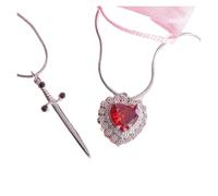 KJBDQQH Punk Choker Gothic Punk One Arrow Through The Heart Creative Two Color Couple Necklace Red Rhinestone Heart Dagger Necklace for daily wear(48 Holes_YA4690-2)