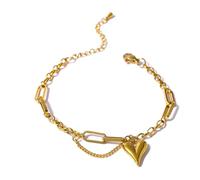KJBDQQH Punk Choker Romantic Heart Pendant Necklace for Women Stainless Steel Texture Choker Necklace Anniversary for daily wear(1472 Bracelet Gold)