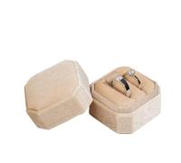 KJBDQQH wedding ring box Vintage Octagon Square Velvet Single and Double Ring Box With Detachable Lid Earrings Proposal Engagement Wedding Ceremony Gifts(Beige Double Ring)