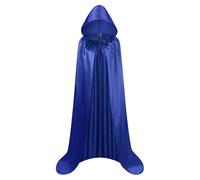KJBDQQH witch costume Adult Satin Material Cloth Cape Stand-up Collar with Hood Black Cloak Halloween Costume For Halloween(Blue,110)