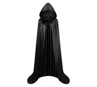 KJBDQQH witch costume Adult Satin Material Cloth Cape Stand-up Collar with Hood Black Cloak Halloween Costume For Halloween(Black,110)
